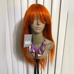 180% Density #GingerOrange Straight Human Hair Wigs With Bangs in 22 Inches